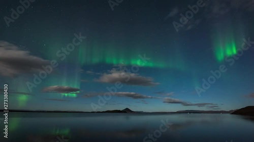 Wallpaper Mural Timelapse of amazing Northern Lights at Lake Myvatn at night with beautiful landscape in view Torontodigital.ca