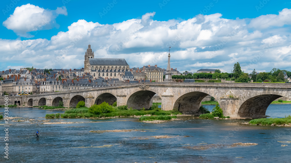 Fototapeta premium Blois in France, panorama of the city, the church and the river Loire