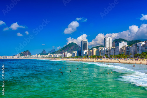 Copacabana beach in Rio de Janeiro, Brazil. Copacabana beach is the most famous beach in Rio de Janeiro. Sunny cityscape of Rio de Janeiro © Ekaterina Belova
