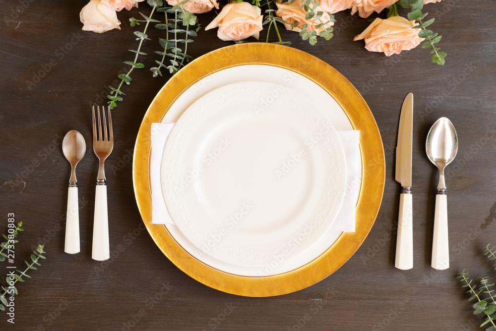 Tableware set on table Tableware set on table
