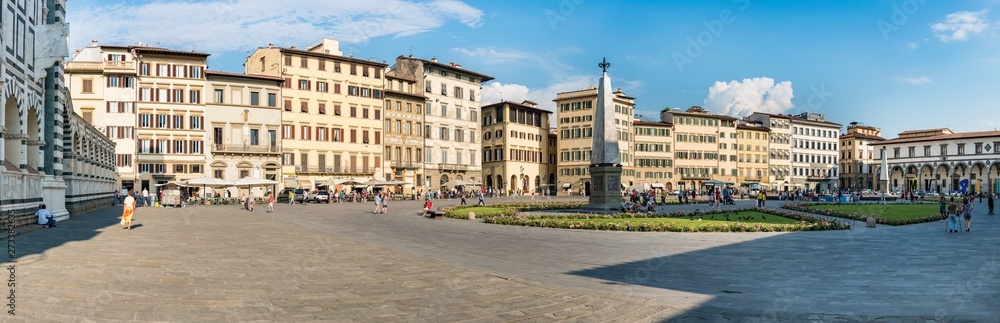 The panoramic view of Piazza Santa Maria Novella - central Florence and beautiful open space. Tuscany, Italy