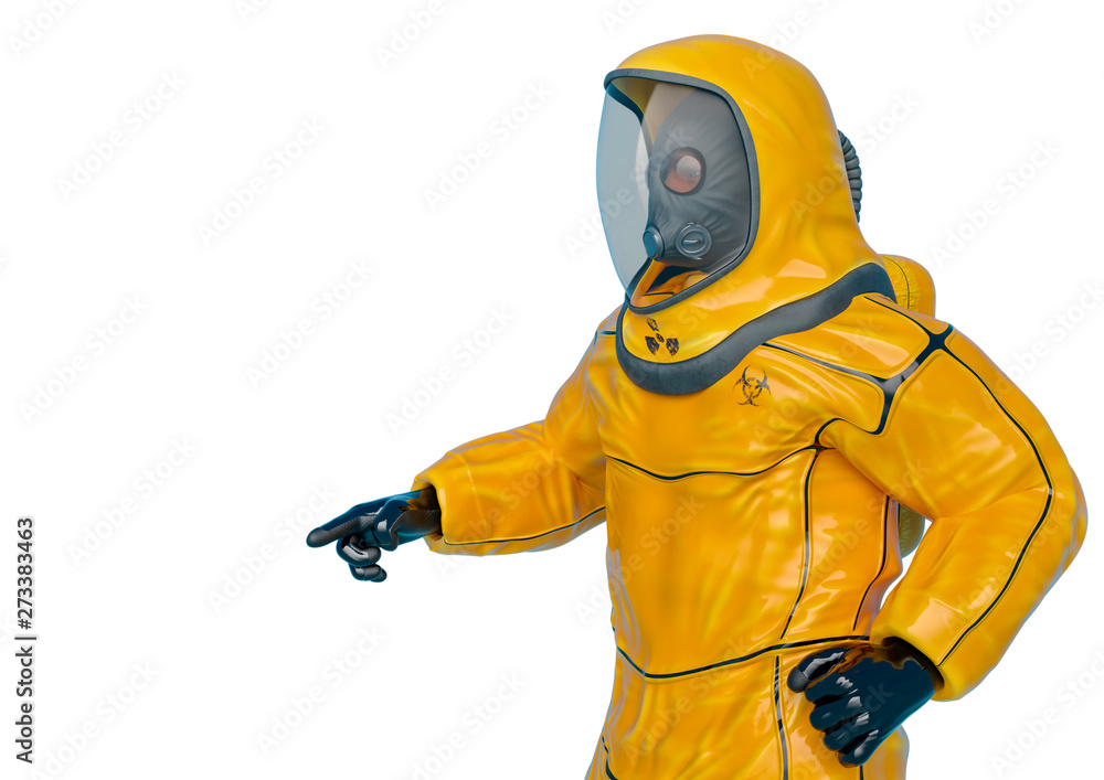 bio hazard man go over there in a white background side view bio hazard man go over there in a white background side view