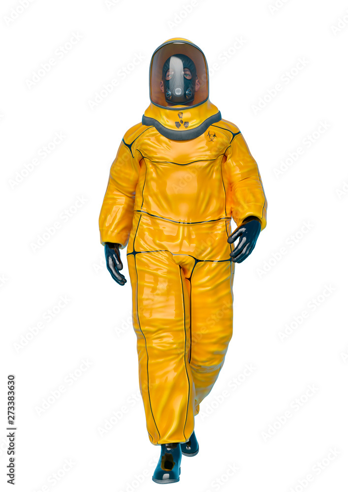 bio hazard man walking in a white background front view bio hazard man walking in a white background front view