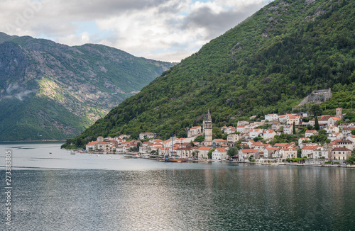 Village of Perast on coastline of Gulf of Kotor in Montenegro