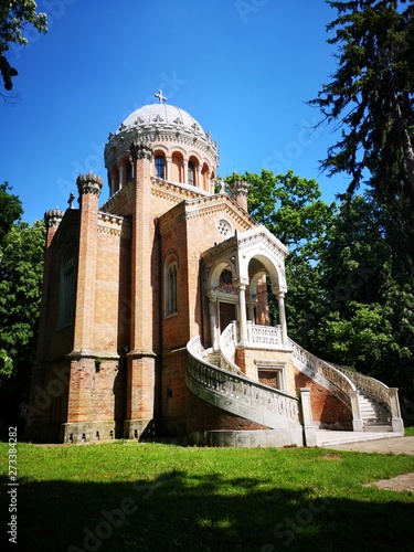 Sfanta Treime Chapel at the Stirbey Palace, in Buftea - Romania - has a gothic architecture and by the decorative paintings made by Gheorghe Tattarescu.  photo