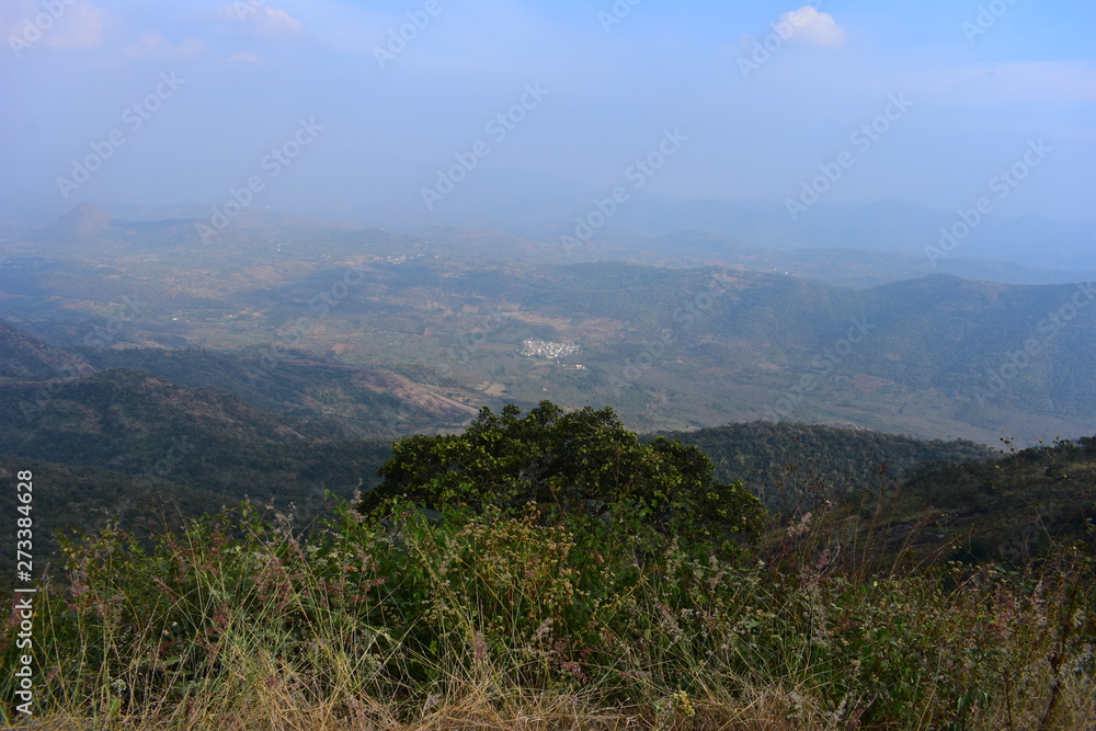 Naklejka premium View of Cumbam Valley from Meghamalai Hills in Tamil Nadu