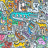 Cartoon cute doodles hand drawn grunge illustration. Line art scribble detailed, with lots of objects and lines background