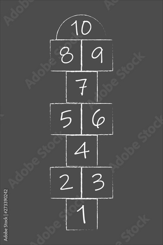 illustration with hopscotch game. Children street game. playground with numbers.