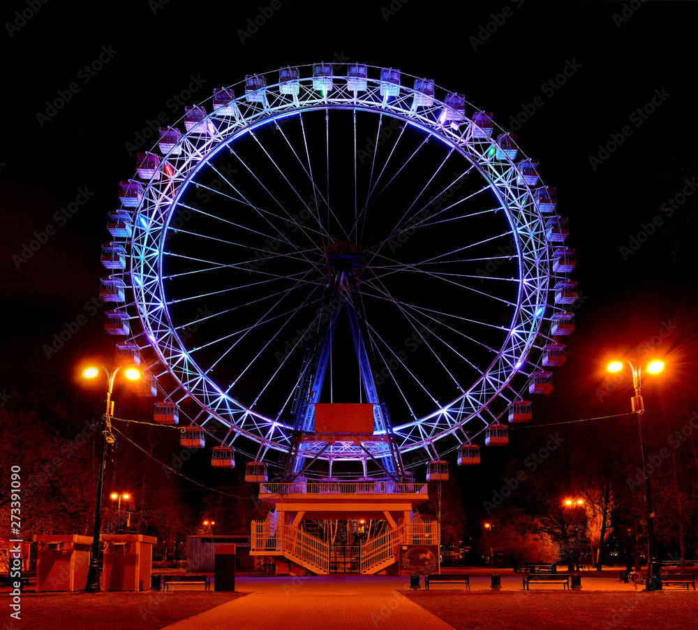 Ferris wheel in a night amusement park.