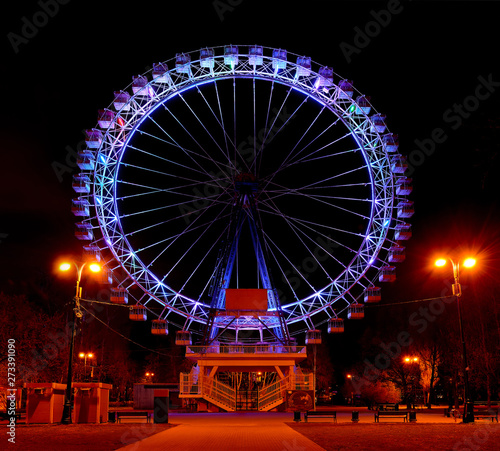 Ferris wheel in a night amusement park.