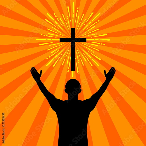 Silhouette of a man turned to God with prayer and worship.