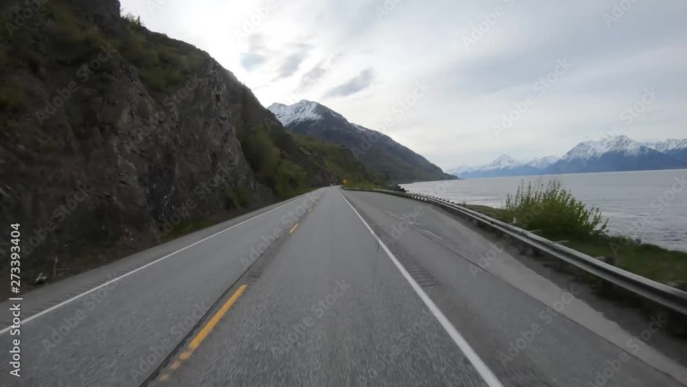 POV in double time 2X; Driving on the Seward Highway along the