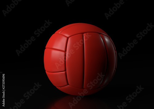 Red volleyball isolated on a black background. 3D rendering illustration