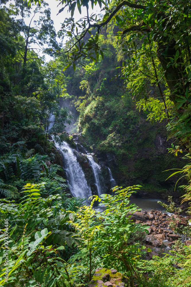 Upper Waikani Falls at mile 19 along Road to Hana, Maui, Hawaii, USA Upper Waikani Falls at mile 19 along Road to Hana, Maui, Hawaii, USA