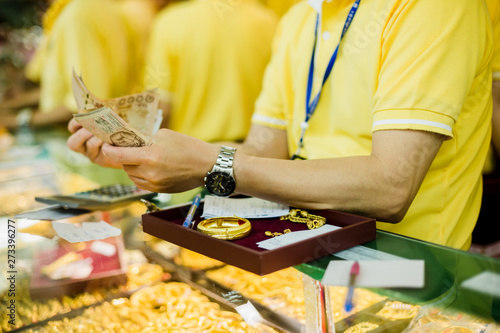 Принти на полотні selective focus to staff are counting banknote.