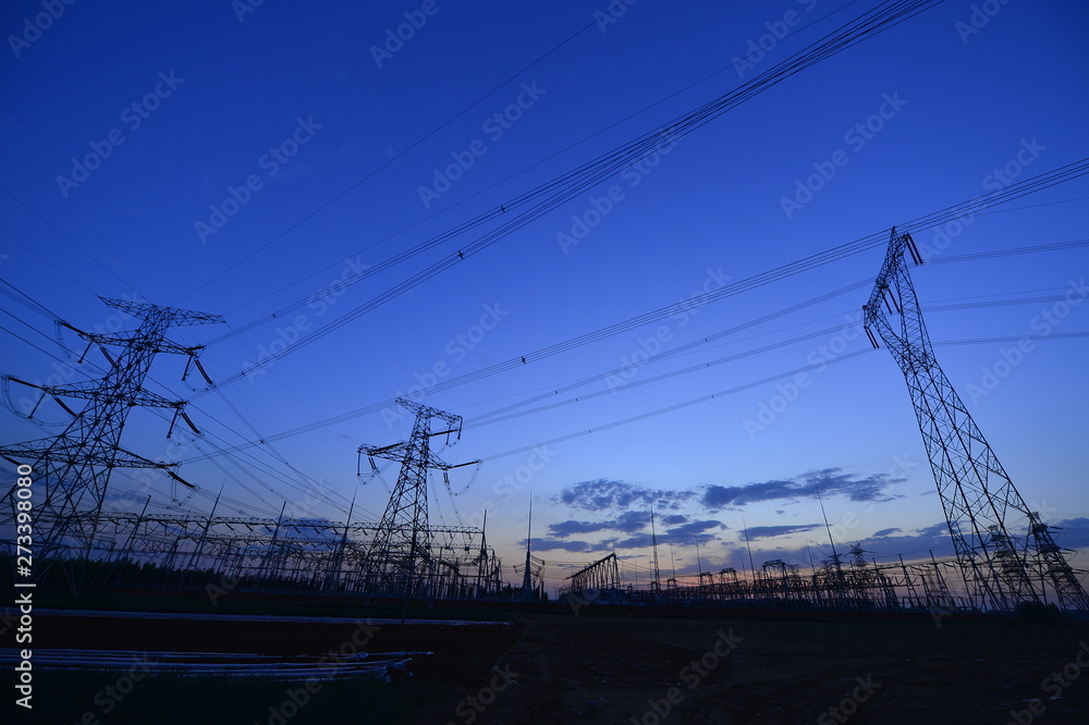The power supply facilities of contour in the evening The power supply facilities of contour in the evening