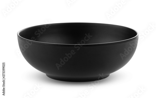 Black ceramic bowl isolated on white background