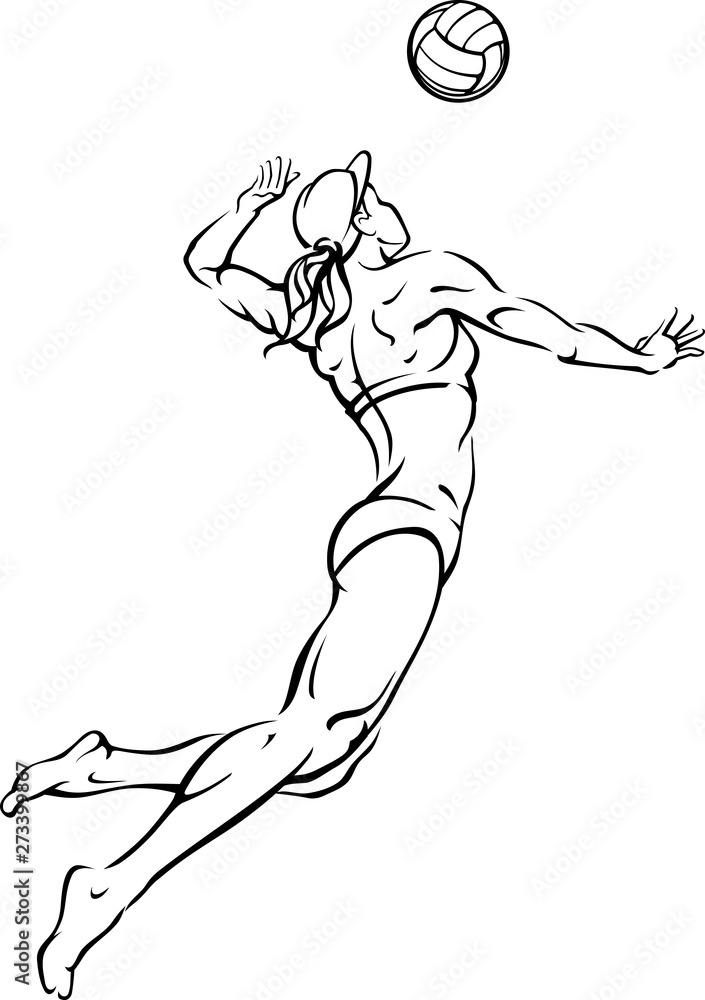 Fototapeta premium Beach Volleyball Player, Mid Air Line Art