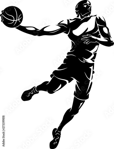 Basketball Player Mid Air, Shadowed Illustration