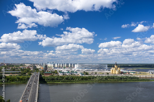 Nizhny Novgorod, Kanavinsky bridge, stadium, Alexander Nevsky Cathedral, Russia 2018 photo