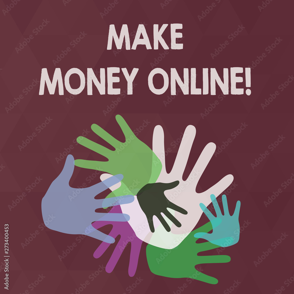 Word writing text Make Money Online. Business photo showcasing making profit using internet like freelancing or marketing Color Hand Marks of Different Sizes Overlapping for Teamwork and Creativity Word writing text Make Money Online. Business photo showcasing making profit using internet like freelancing or marketing Color Hand Marks of Different Sizes Overlapping for Teamwork and Creativity