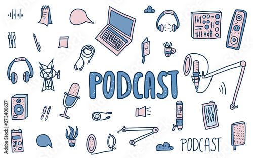 Podcast signs with text. Vector elements design.