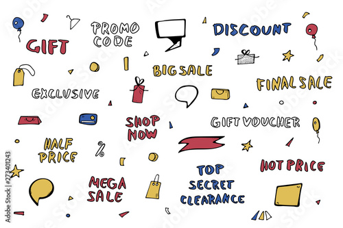 Sale objects for promo cards. Vector illustration.