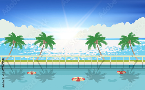landscape of swimming pool at the beach 