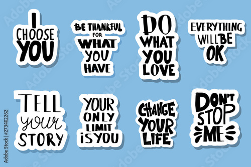 Set of sticker quotes. Vector text illustration.