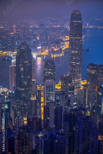 night cityscape light with building with bay