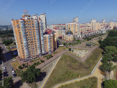 Modern residential area of Kiev at summer time (drone image).