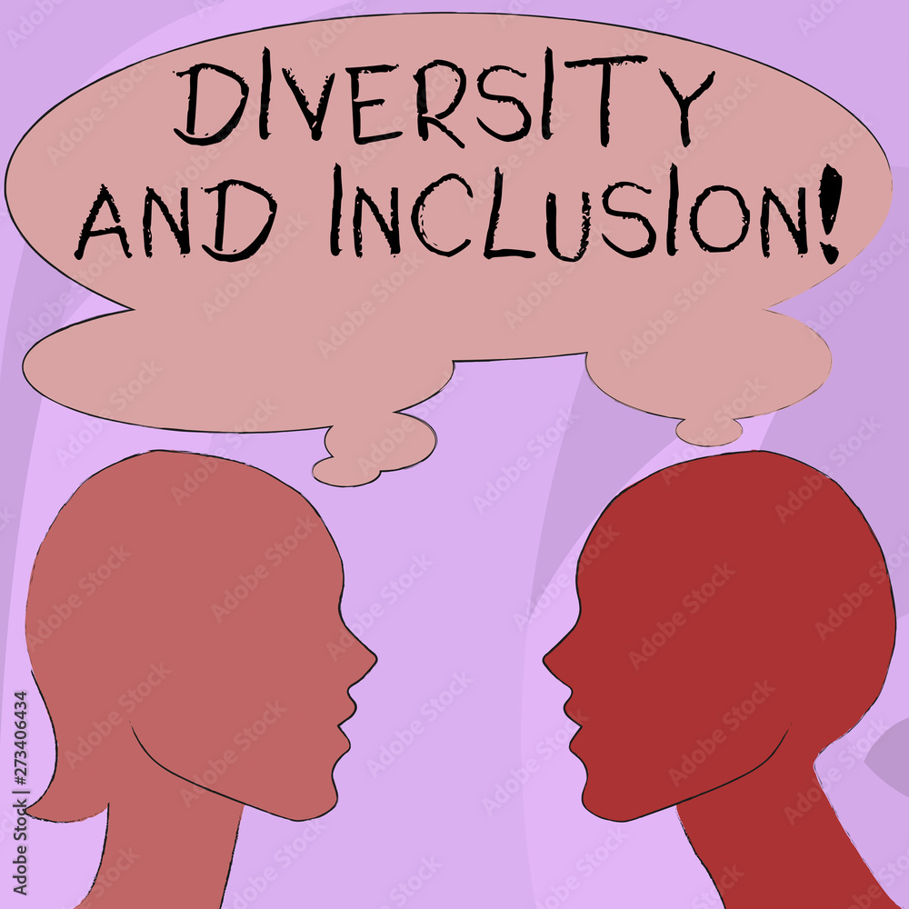 Text sign showing Diversity And Inclusion. Business photo showcasing range huanalysis difference includes race ethnicity gender Silhouette Sideview Profile Image of Man and Woman with Shared Thought