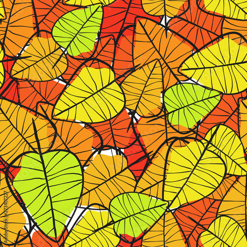 Vector simple autumn seamless pattern with leaves. Scandinavian style. linear sketch  bright gay children s print.