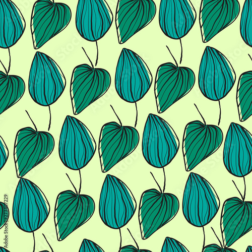 Vector simple autumn seamless pattern with leaves. Scandinavian style. linear sketch, bright gay children's print.