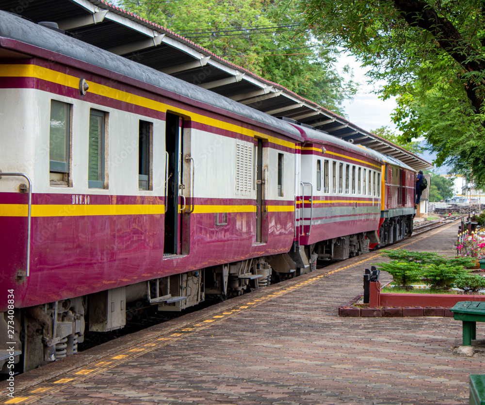 Vintage diesel engine train at Lamphun station, Thailand.