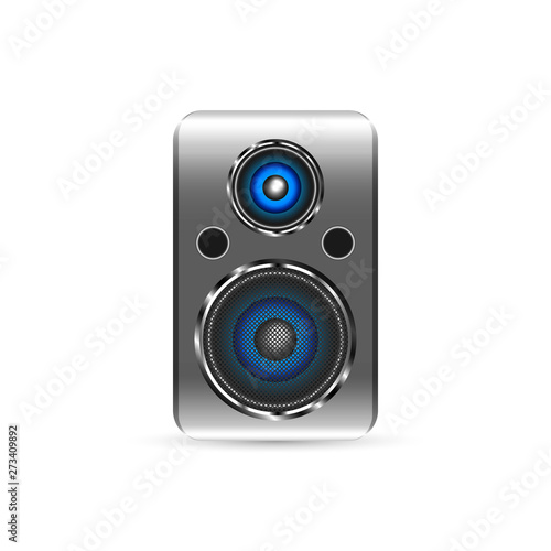 Realistic subwoofer image on white background, vector illustration.