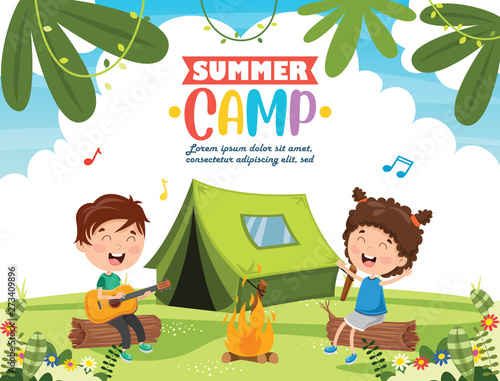 Vector Illustration Of Summer Camp Kids