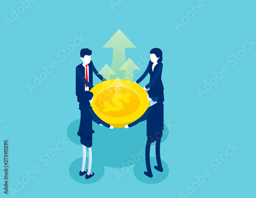 Business company financial growth. Concept isometric business vector illustration, Business finance and economy, Flat isometric cartoon character design.