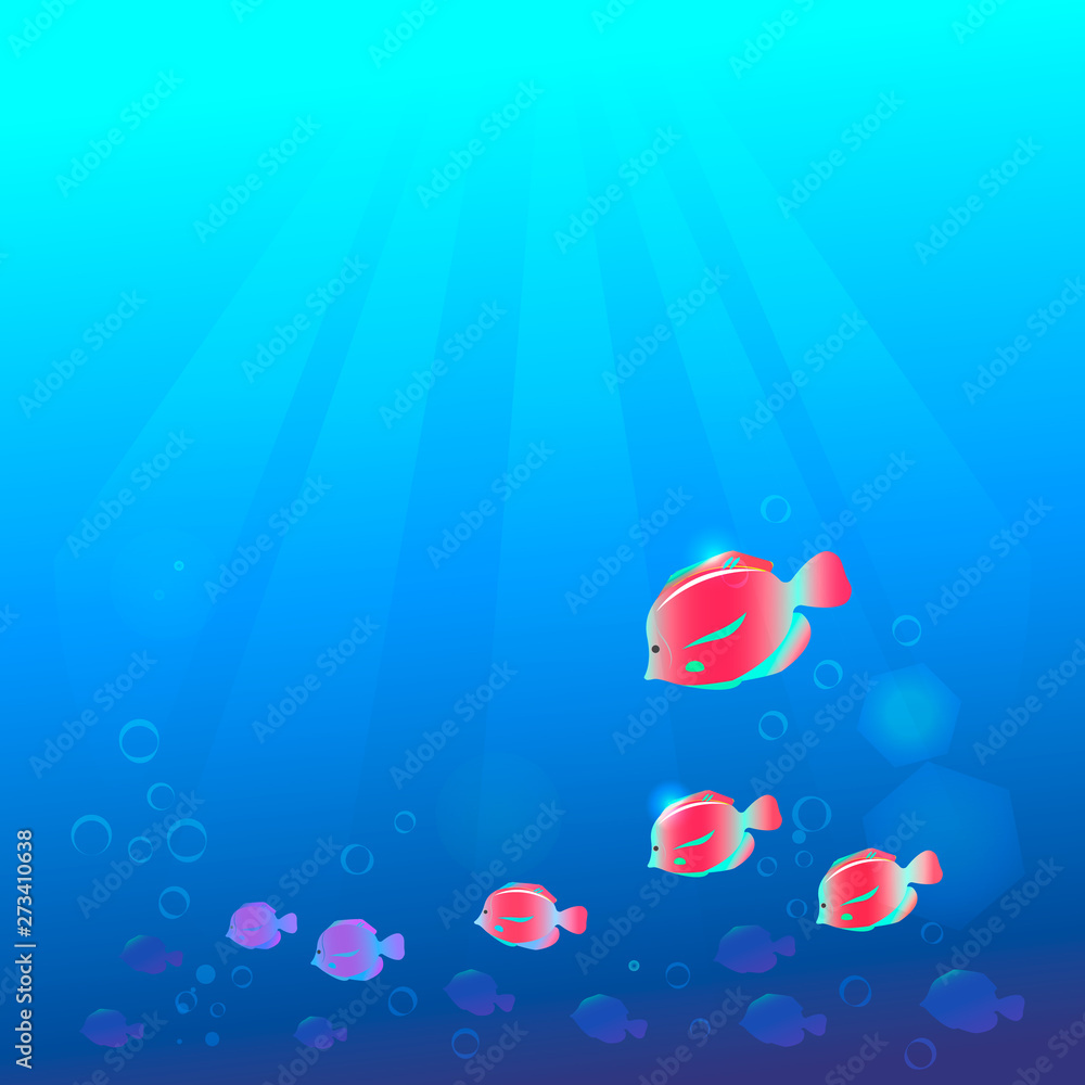 Fototapeta premium Underwater summer background with ocean fish. Vector illustration.