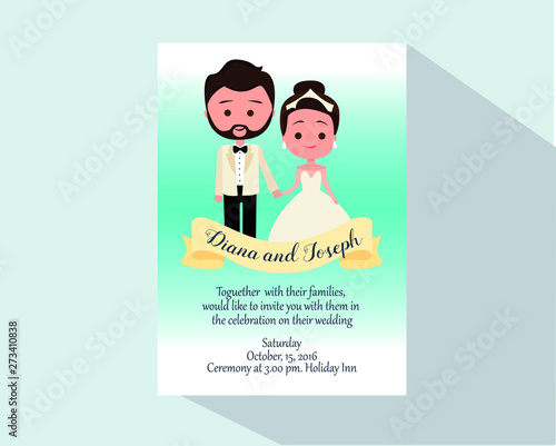 Wedding invitation card with bride and groom