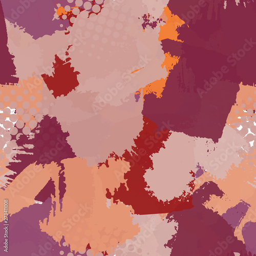Seamless abstract grunge texture. Repetitive pattern for printing on fabric  wrapping paper. Chaotic background of spots brown  orange  purple.