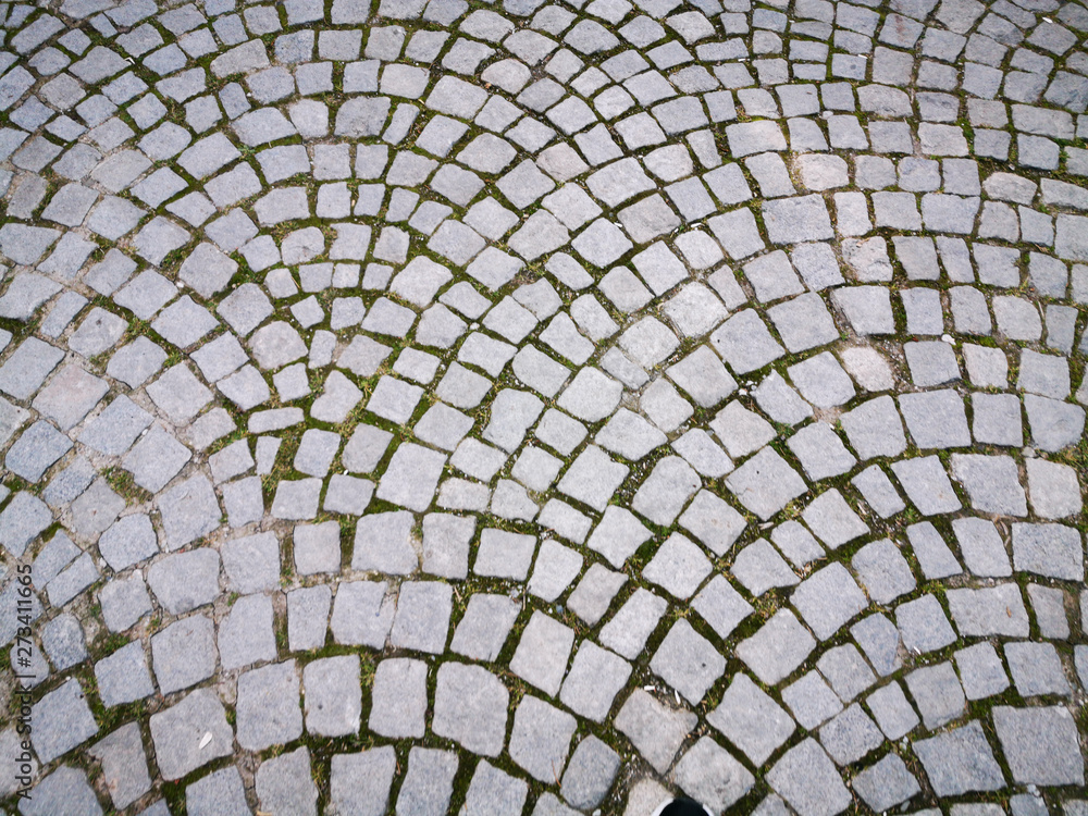 cobblestone pavement texture pattern on the floor top view