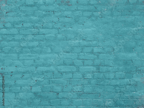 painted old brick wall aquamarine color