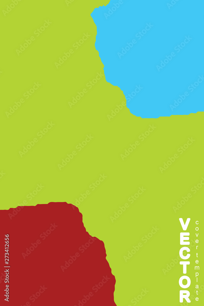 Turquoise and red brush stroke on green background. Template for book cover, poster, label. Grunge stripe vector illustration