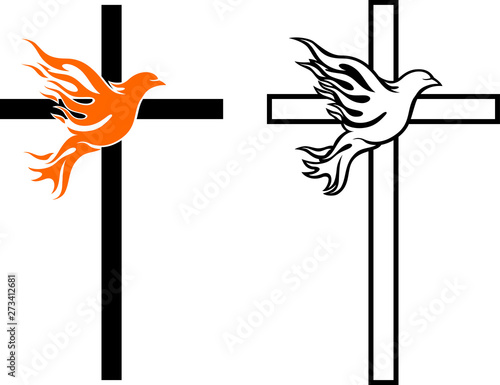 Flame Dove, Holy Spirit and Crucifix