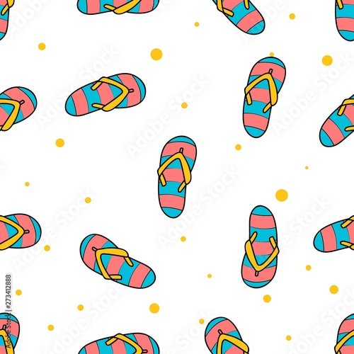 Seamless Pattern of flipflop create in cute colorfull doodle vector