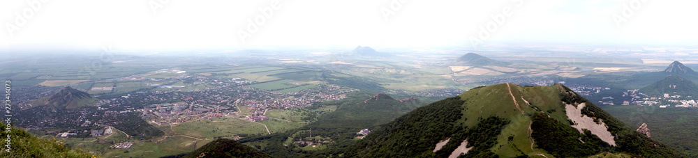                             Panorama from the top of mount Beshtau, the city of Lermontov, Caucasian Mineral Waters. The city lies at the foot of the mountain - panoramic photo.
