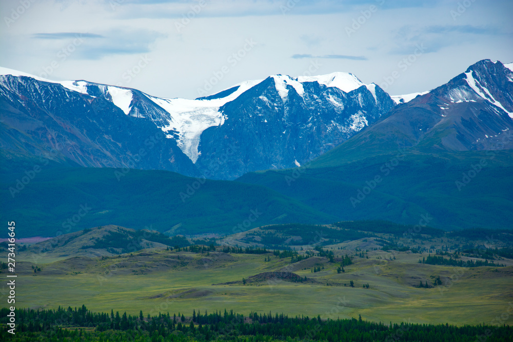 Fototapeta premium Altai mountains landscape from high altitude viewpoint. Aktru ridge. Siberia. Russia