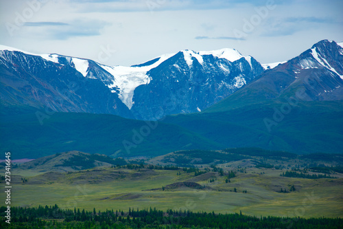 Altai mountains landscape from high altitude viewpoint. Aktru ridge. Siberia. Russia