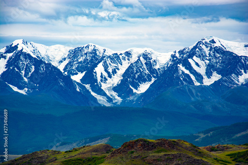 Altai mountains landscape from high altitude viewpoint. Aktru ridge. Siberia. Russia